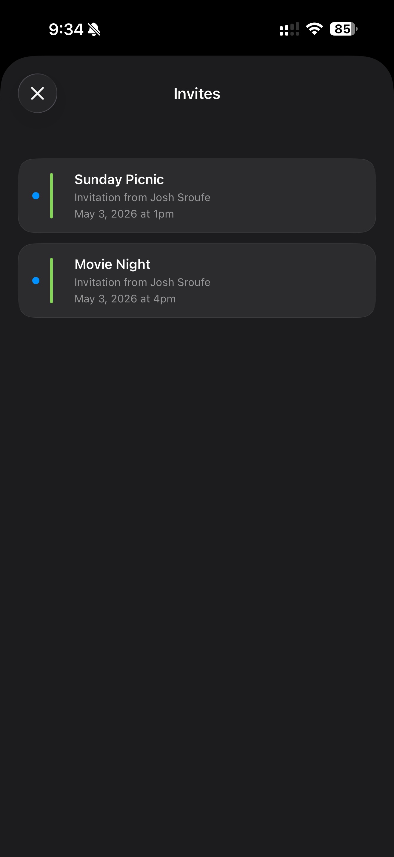 Calendar Invites screenshot