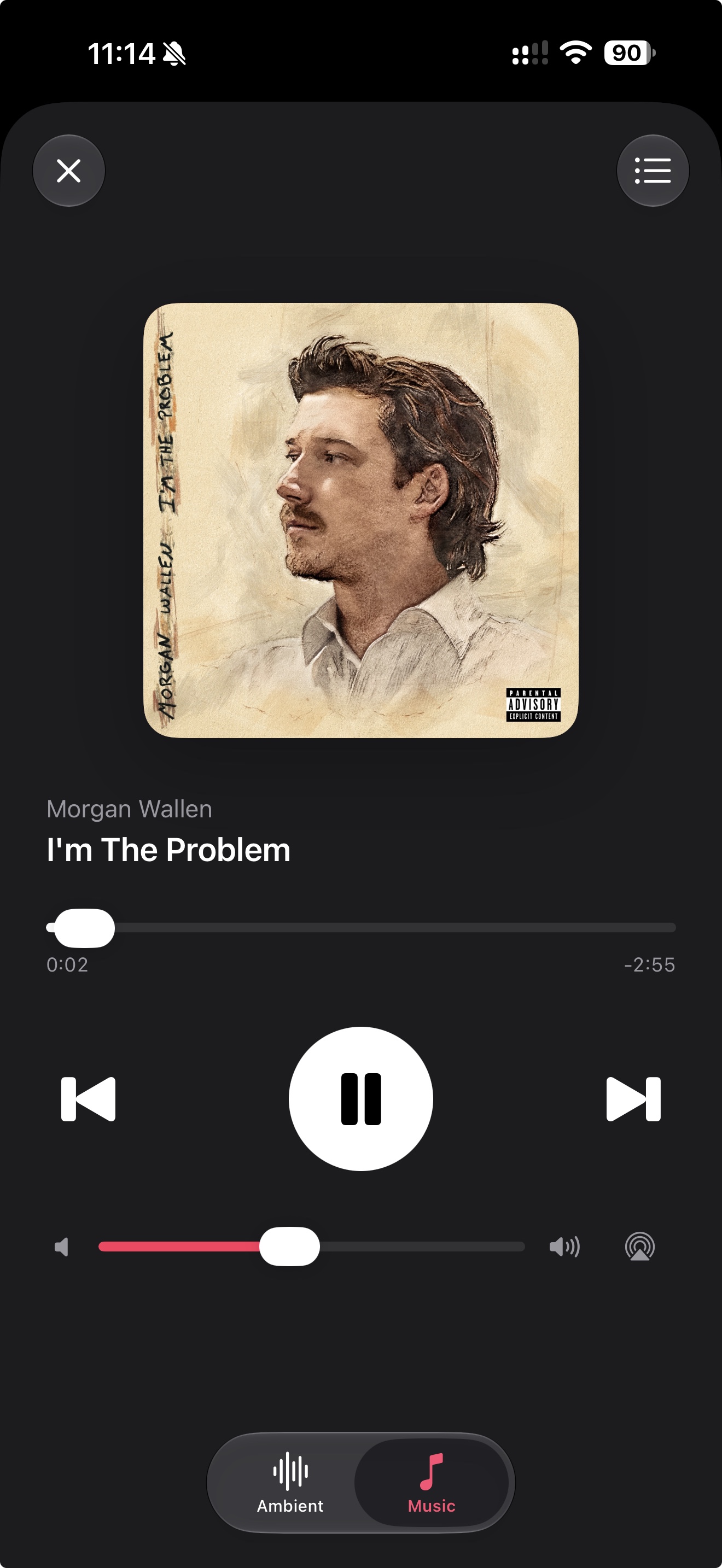 Day Agenda media player with Ambient and Apple Music options, album artwork, and playback controls