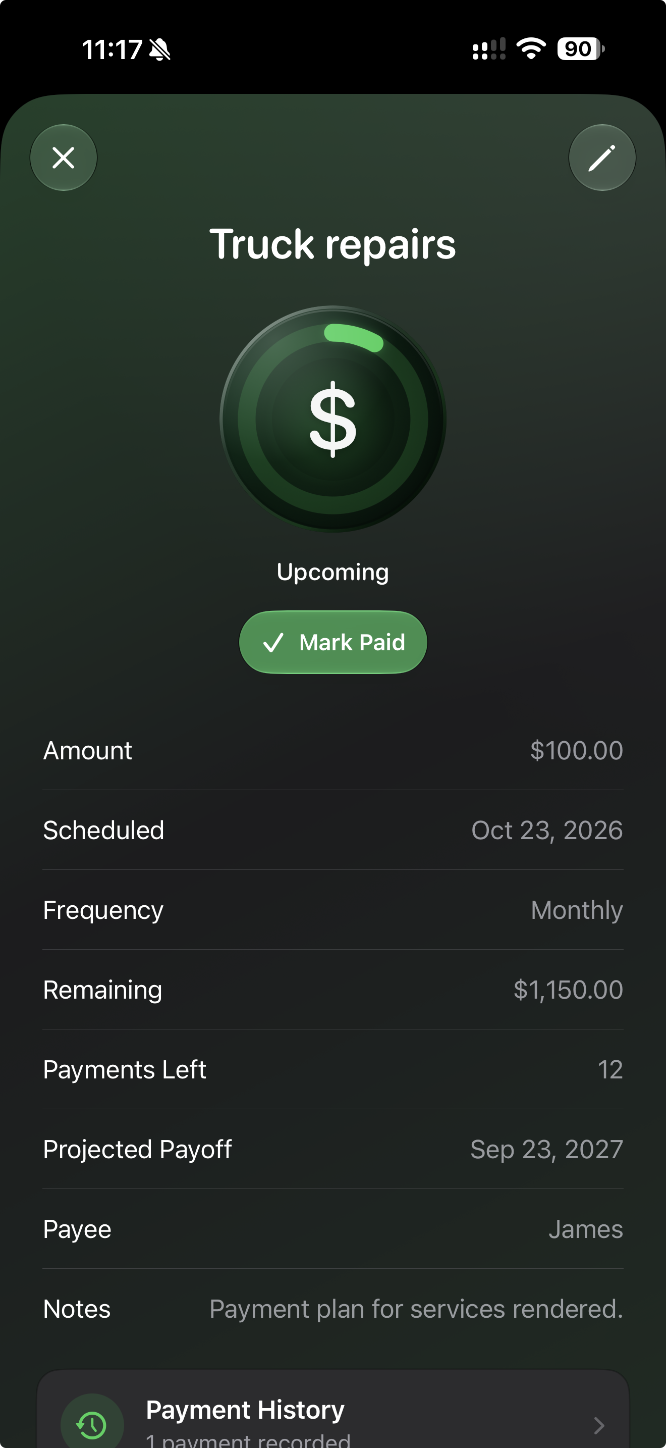 Payments screenshot