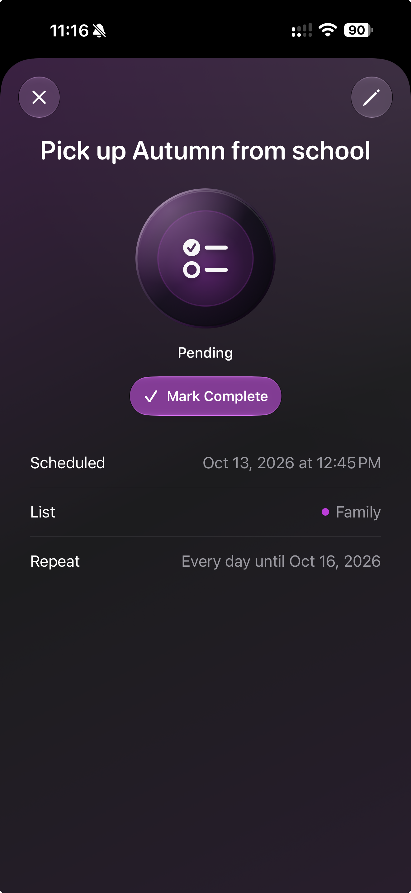 Reminders screenshot
